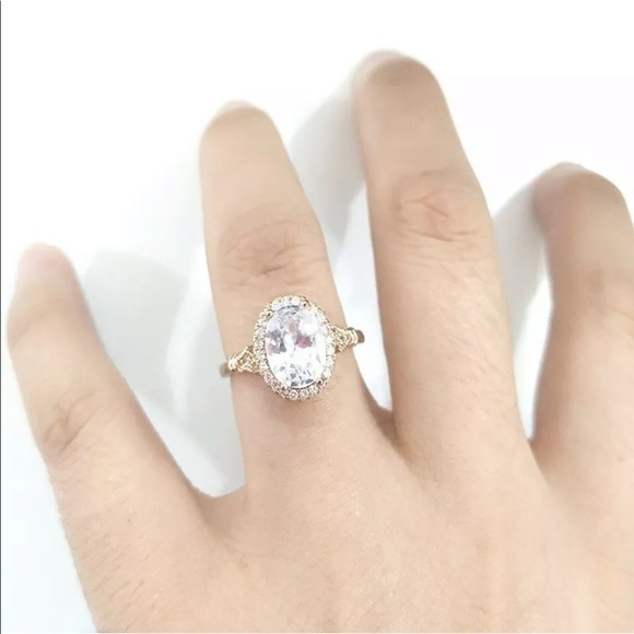 NEW Rose Gold Oval Cut Diamond Cubic Zirconia Ring - Picture 2 of 8